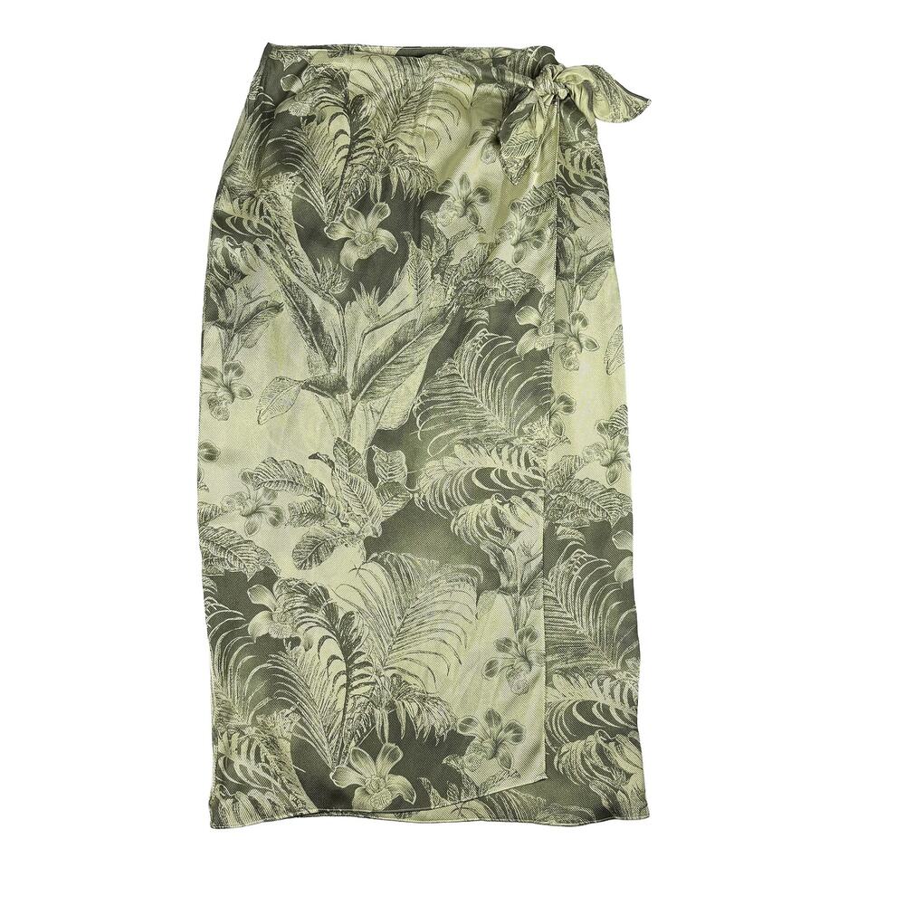 Josephine Chaus Silk Wrap Skirt Womens 8 Green Midi Hawaiian Tropical Sarong